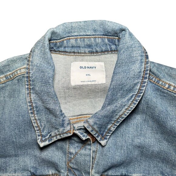 Old Navy Denim Jean Trucker Jacket Women’s Sz XXL Medium Wash Distressed Classic - Picture 2 of 7